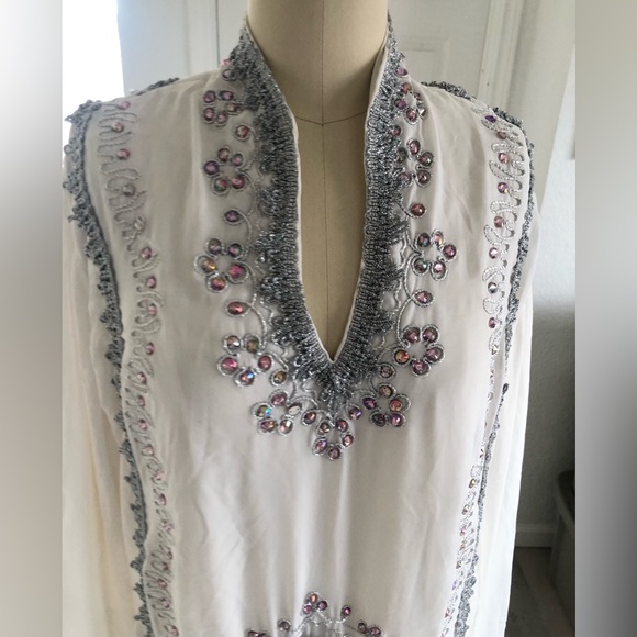 White chiffon long kaftan dress. - Picture 5 of 15